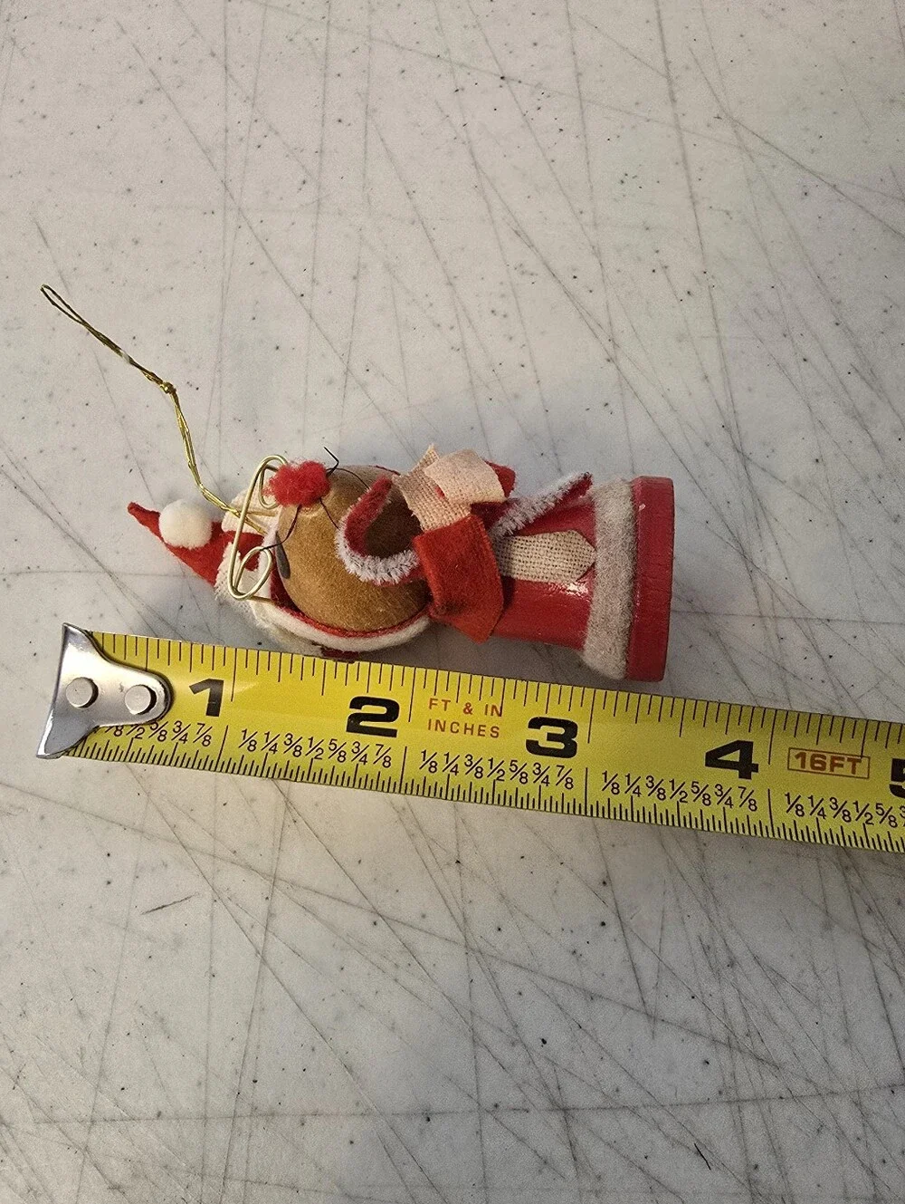Vintage Wooden Felt Mrs. Clause Mouse Christmas Ornament STAINS SEE PHOTOS